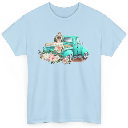 Cute Shih Tzu On Teal Truck Dog Lovers Retro Truck Christmas Classic Unisex T-Shirt