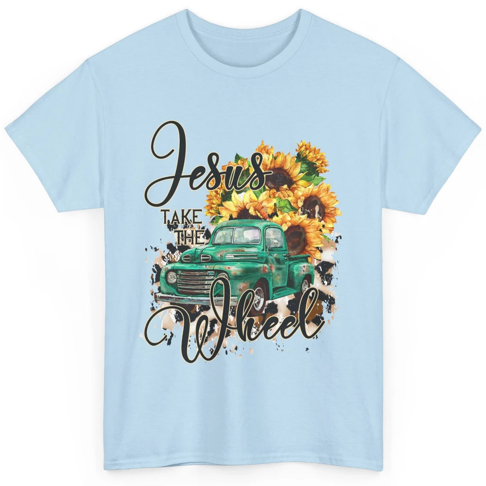 Sunflower Truck Jesus Take The Wheel Christian Gift Leopard Classic Unisex T-Shirt