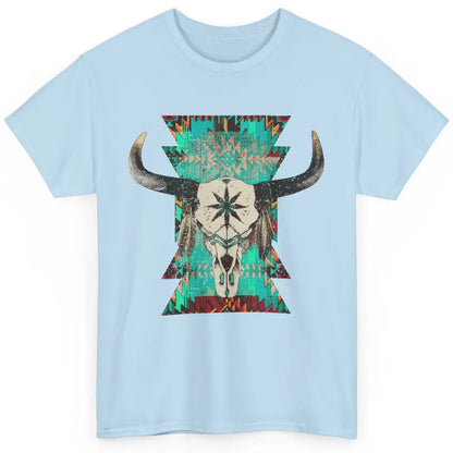 Boho Bull Skull Turquoise Aztec Western Country Rodeo Cowboy Classic Unisex T-Shirt