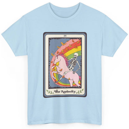 Retro Skeleton Rides Unicorn The Audacity Tarot Card Rainbow Classic Unisex T-Shirt