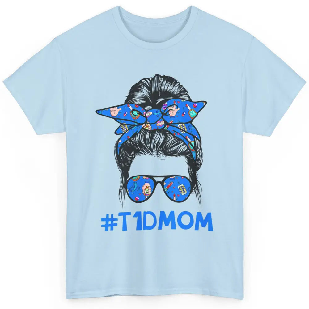 T1D Proud Mom Leopard Messy Bun Warrior Diabetes Awareness Classic Unisex T-Shirt