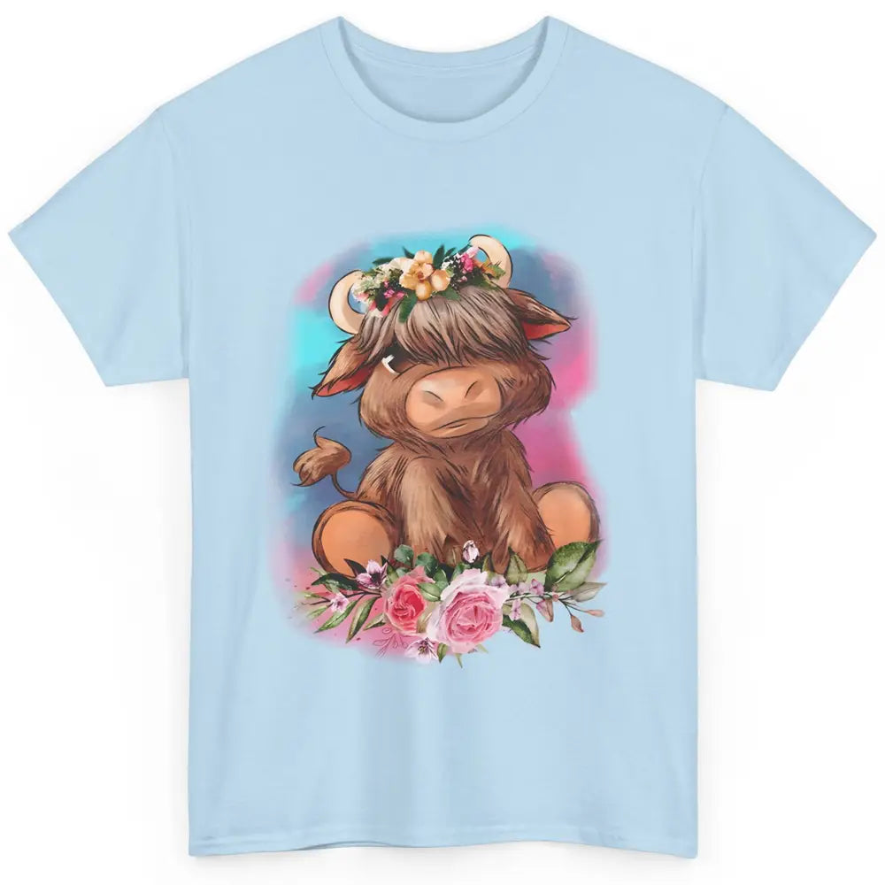 Floral Baby Highland Cow Farm Animals Western Country Classic Unisex T-Shirt