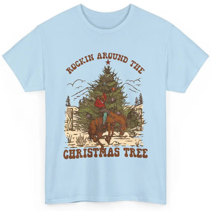 Funny Cowboy Horsing Rocking Around Christmas Tree Western Classic Unisex T-Shirt