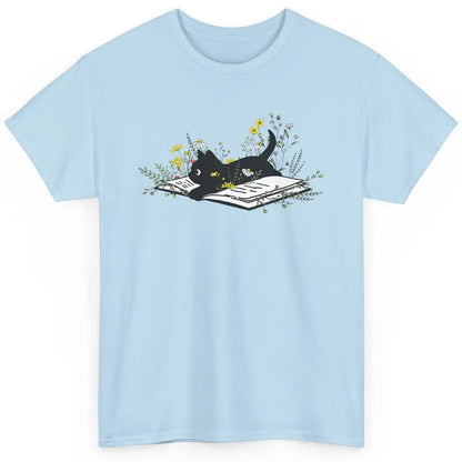 Cute Book Cat Floral Book Nerd Black Cat Lover Reader Gift Classic Unisex T-Shirt