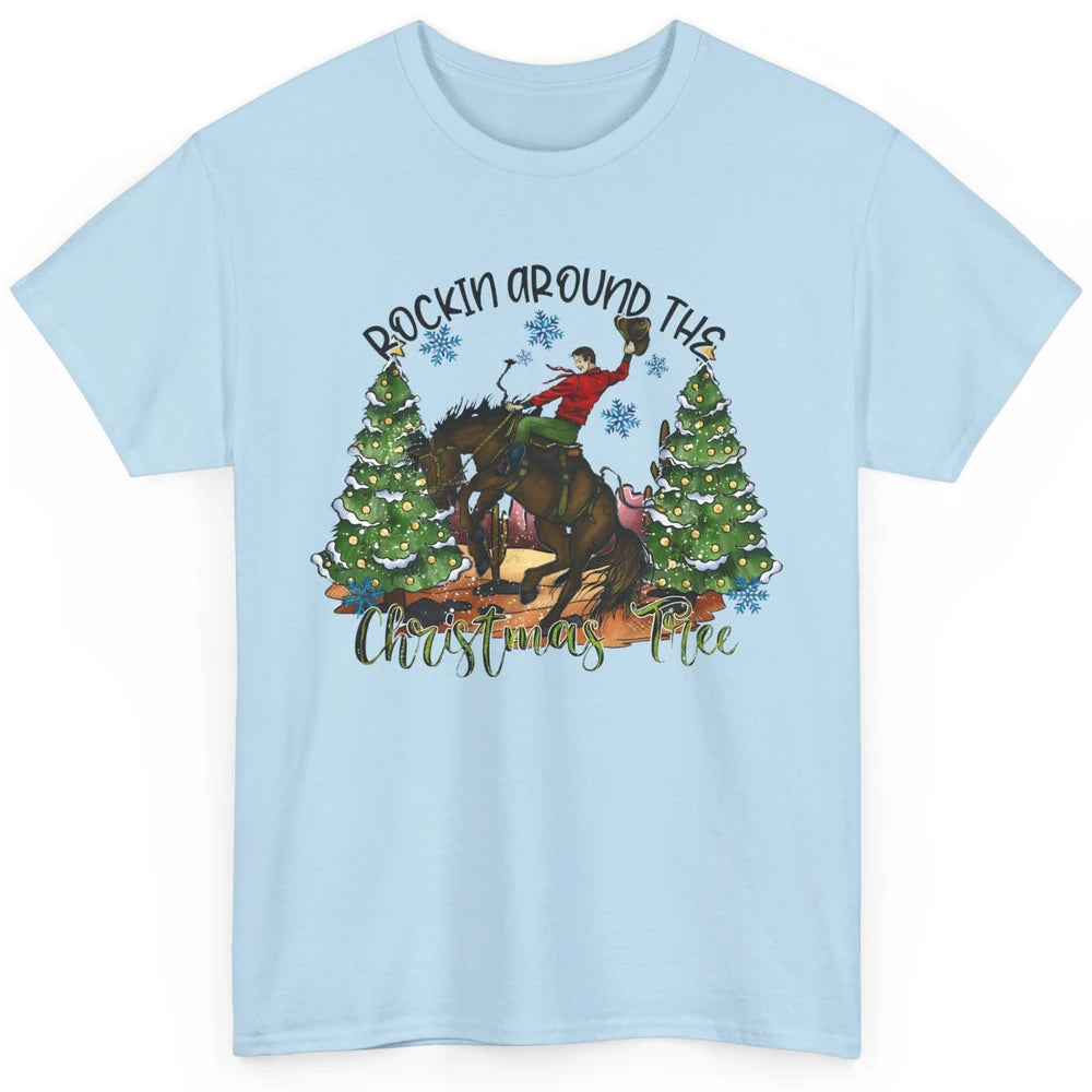 Funny Cowboy Horsing Rocking Around Christmas Tree Western Classic Unisex T-Shirt