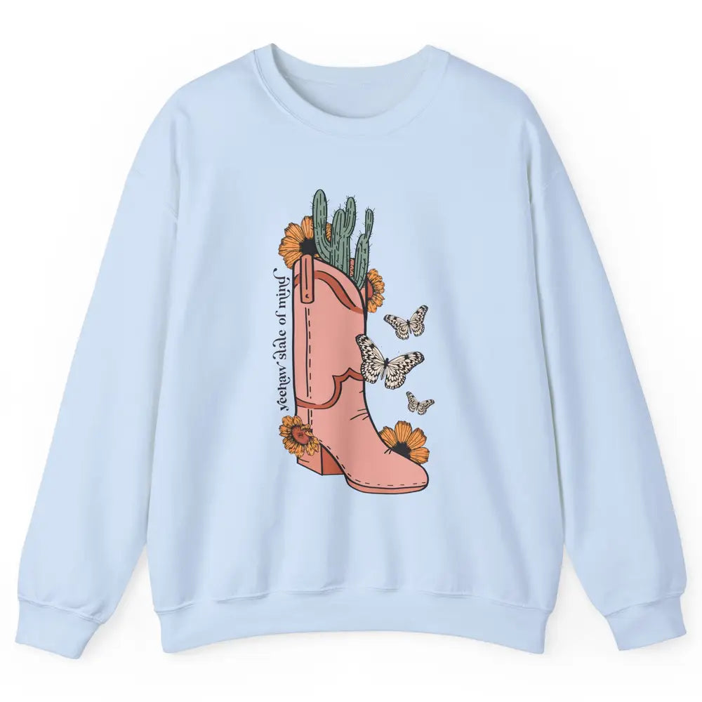 Yeehaw State of Mind Western Cowgirl Boot Desert Sunflower Unisex Crewneck Sweatshirt