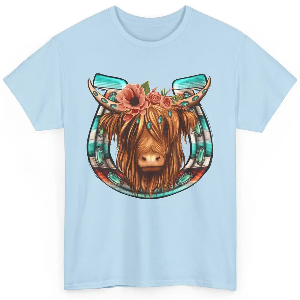 Floral Highland Cow Heifer Horseshoe Western Country Cowboy Classic Unisex T-Shirt