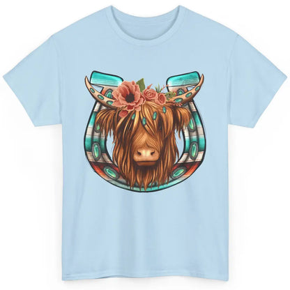 Floral Highland Cow Heifer Horseshoe Western Country Cowboy Classic Unisex T-Shirt