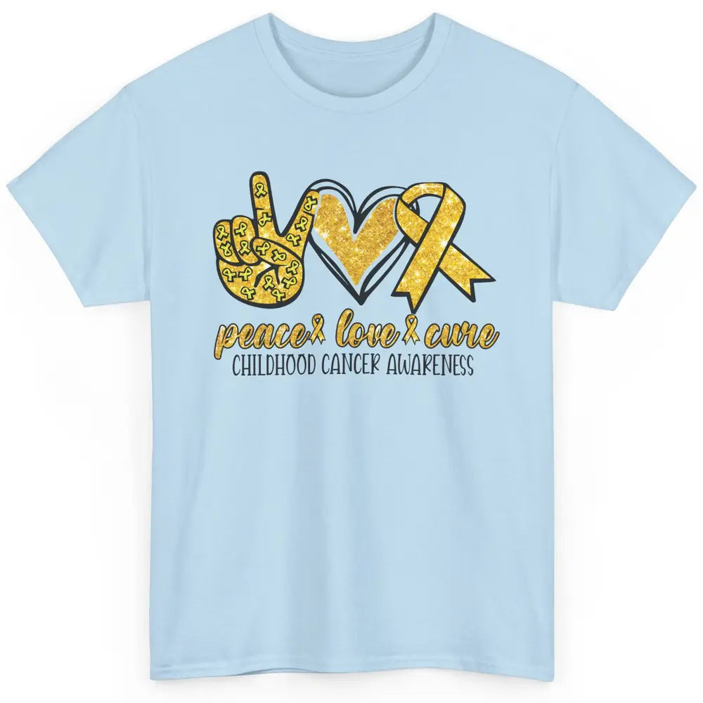 Childhood Cancer Awareness Peace Love Cure Gold Ribbon Gift Classic Unisex T-Shirt