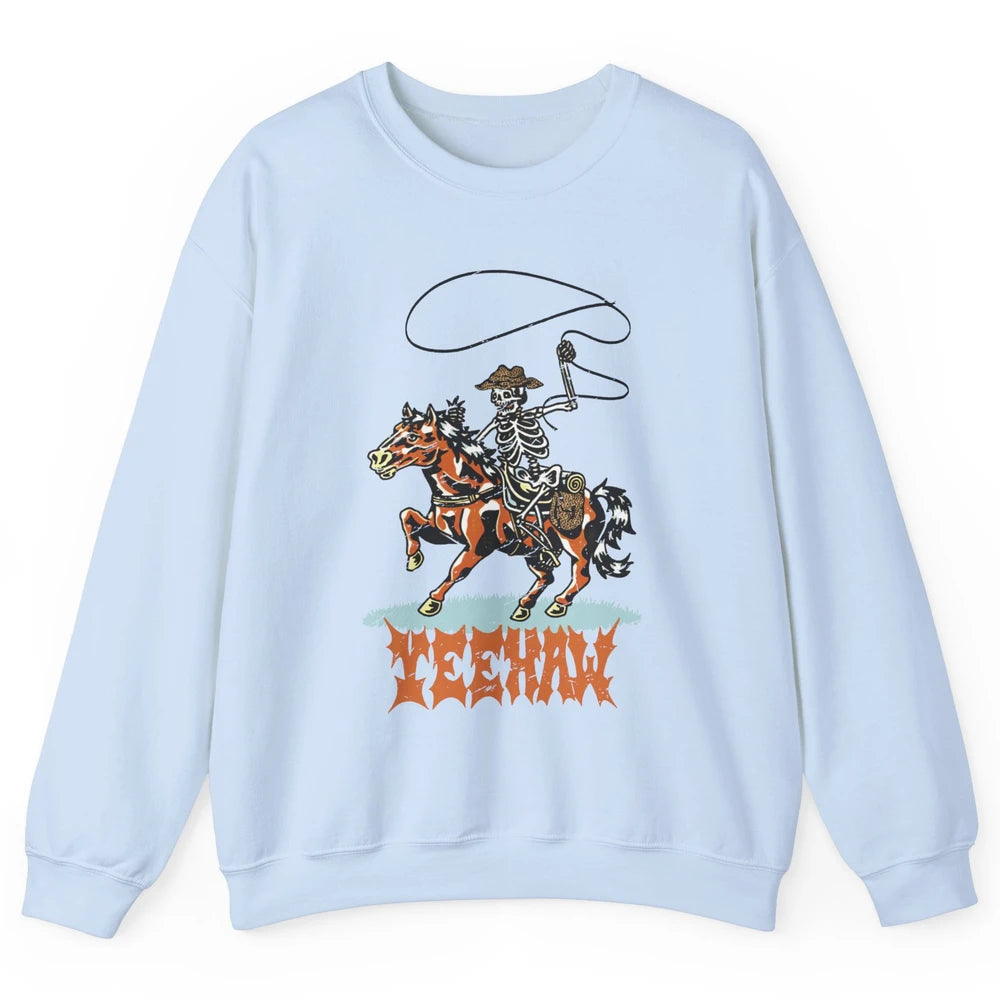 Retro Skeleton Cowboy Yeehaw Western Country Cowgirl Horses Unisex Crewneck Sweatshirt