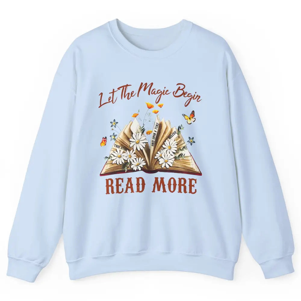 Aesthetic Read More Daisy Flowers Library Bookworm Butterfly Unisex Crewneck Sweatshirt