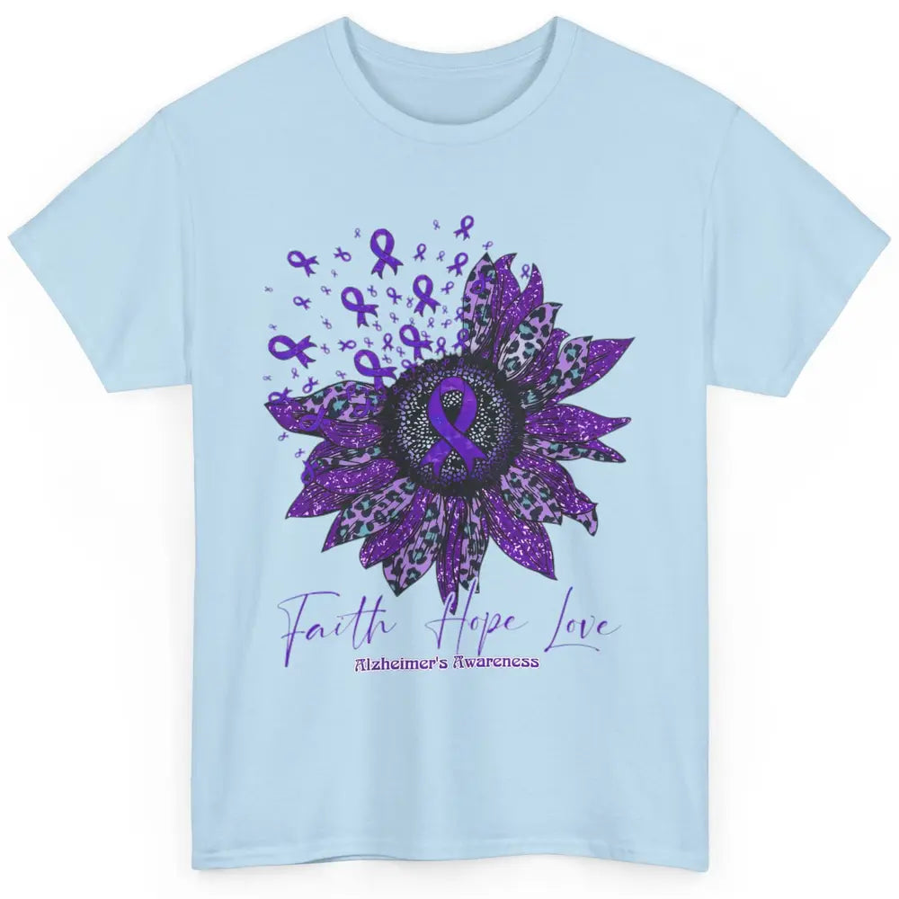 Faith Hope Love Purple Sunflower Alzheimer Brain Awareness Classic Unisex T-Shirt