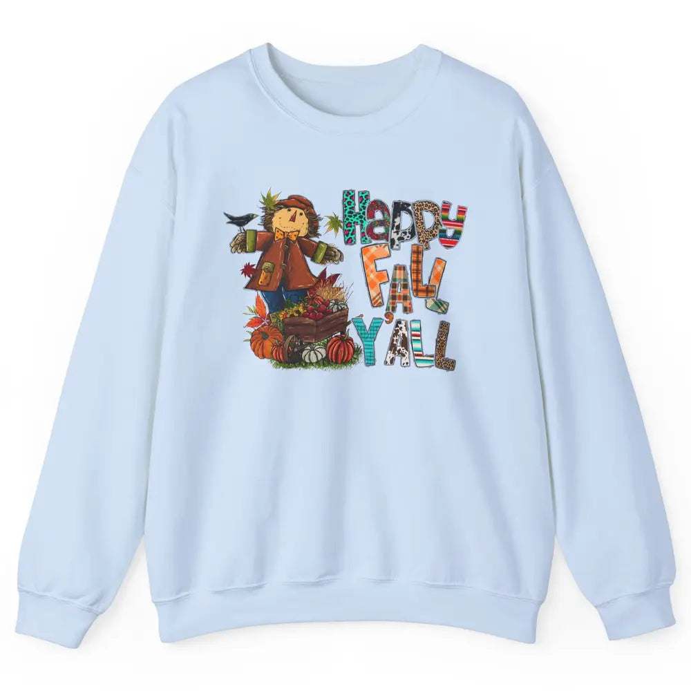 Happy Fall Y'all Leopard Pumpkin Western Autumn Thankful Unisex Crewneck Sweatshirt