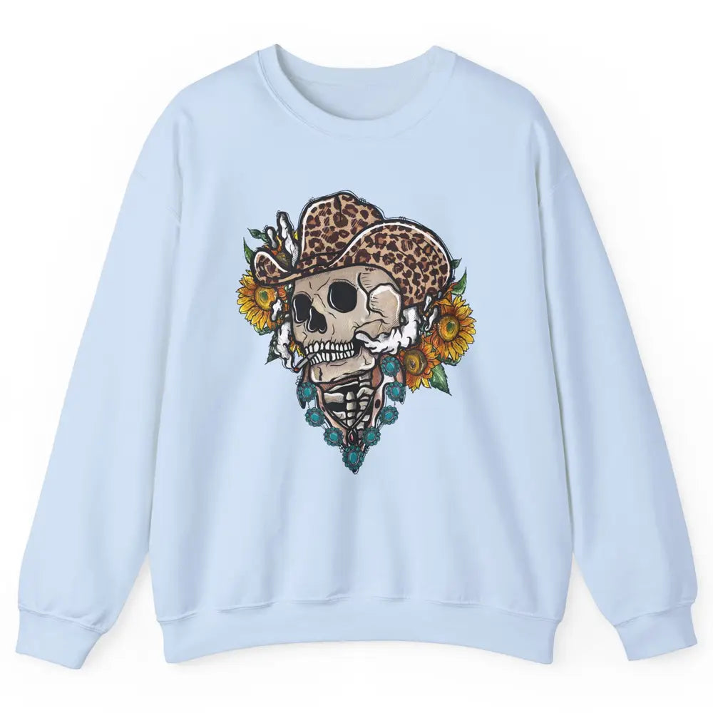 Sunflower Leopard Cowboy Skull Gemstone Western Country Gift Unisex Crewneck Sweatshirt