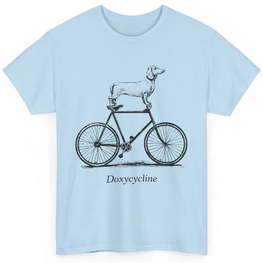 Dachshund On Bicycle Doxycycline Pun Veterinary Vet Tech Classic Unisex T-Shirt