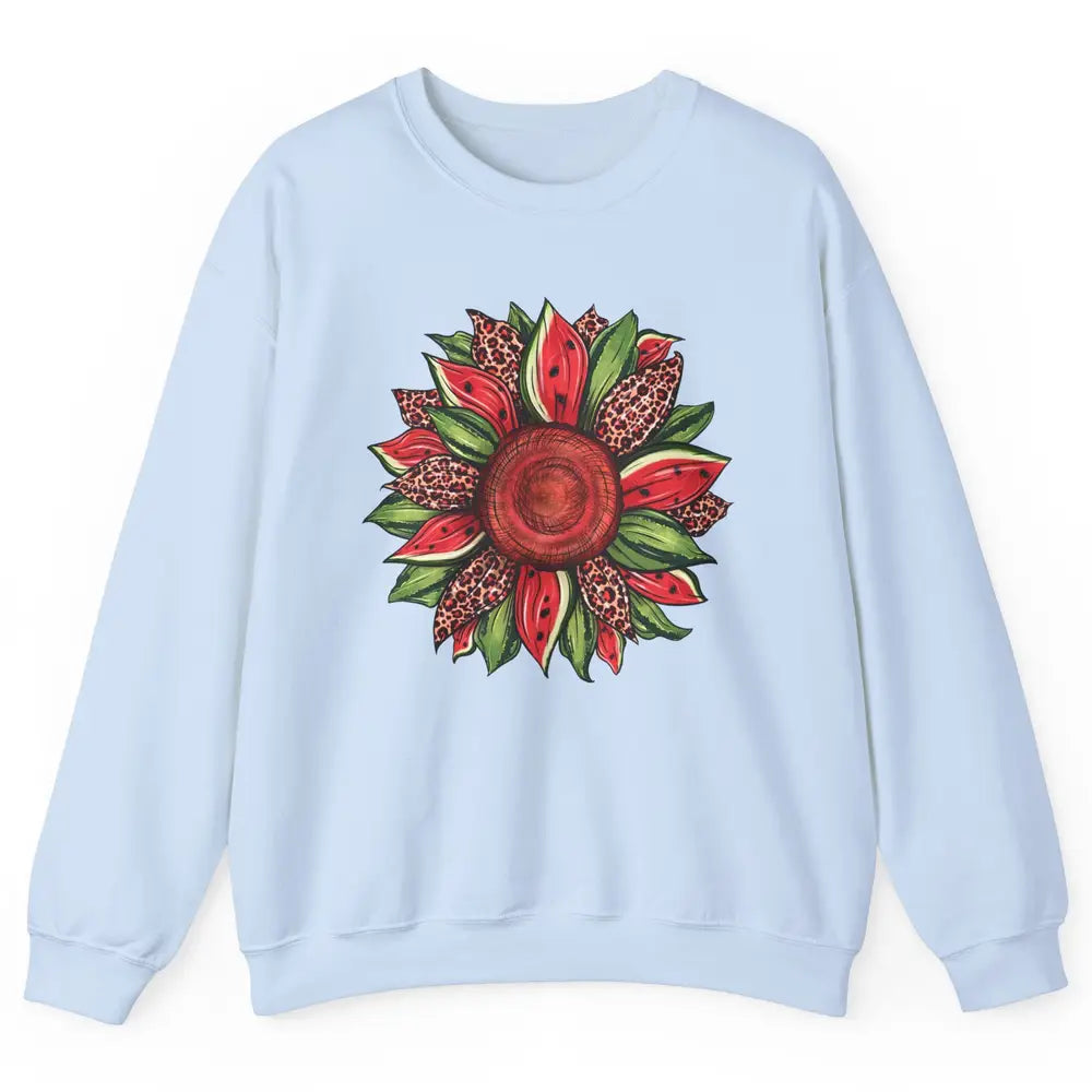 Watermelon Leopard Sunflower Summer Peace Love Watermelon Unisex Crewneck Sweatshirt