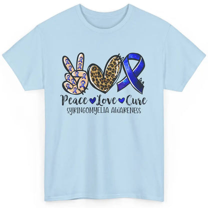 Syringomyelia Awareness Blue Ribbon Peace Love Cure Classic Unisex T-Shirt