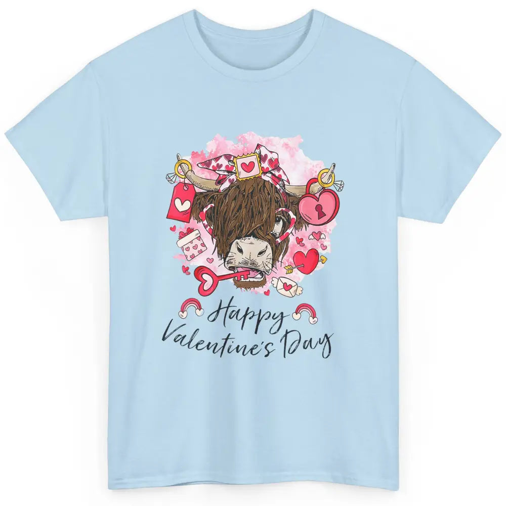 Cute Highland Cow Heart Western Happy Valentine Day Love Classic Unisex T-Shirt