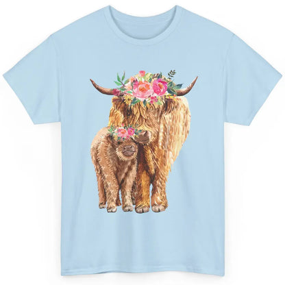 Floral Highland Cow Mom And Baby Western Country Heifer Mom Classic Unisex T-Shirt