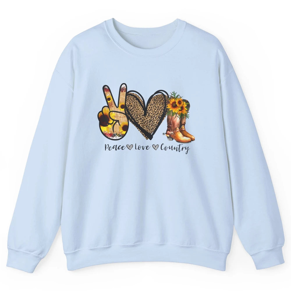 Retro Sunflower Peace Love Country Cowgirl Midwest Girl Boot Unisex Crewneck Sweatshirt