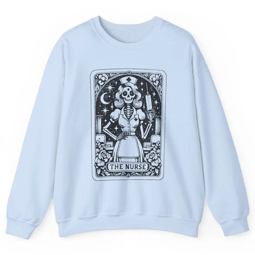 Retro Skeleton The Nurse Tarot Card Halloween Nursing Life Unisex Crewneck Sweatshirt