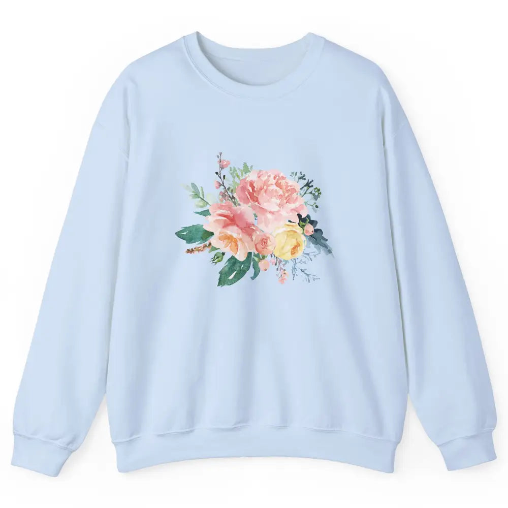 Watercolor Peony Flower Bouquet Botanical Garden Wildflower Unisex Crewneck Sweatshirt