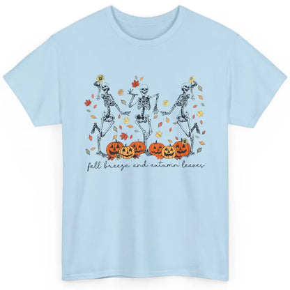 Retro Pumpkin Dancing Skeleton Fall Breeze And Autumn Leaves Classic Unisex T-Shirt