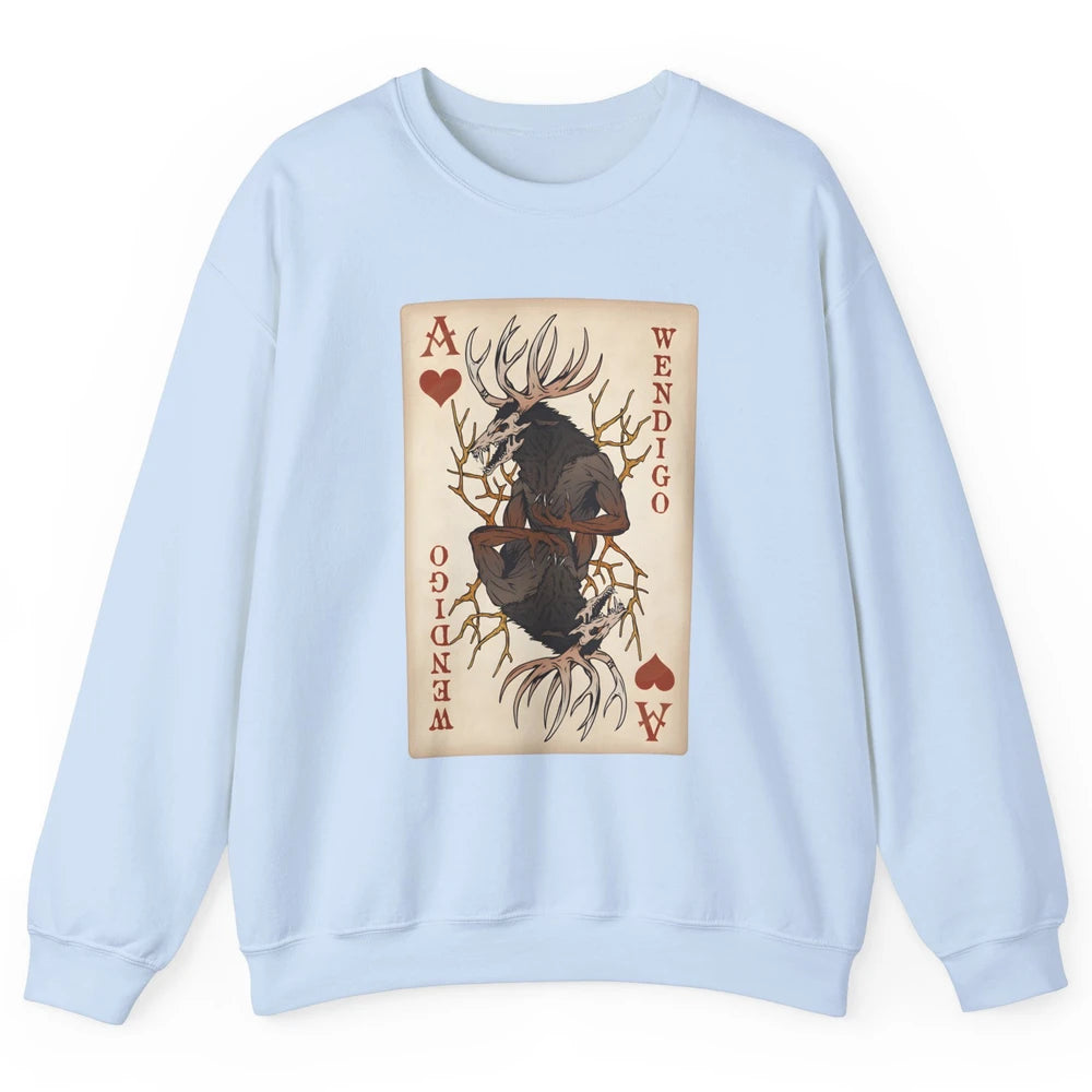 Scary Wendigo Original Cryptid Playing Card Tarot Reader Vintage Halloween Goth Unisex Crewneck Sweatshirt