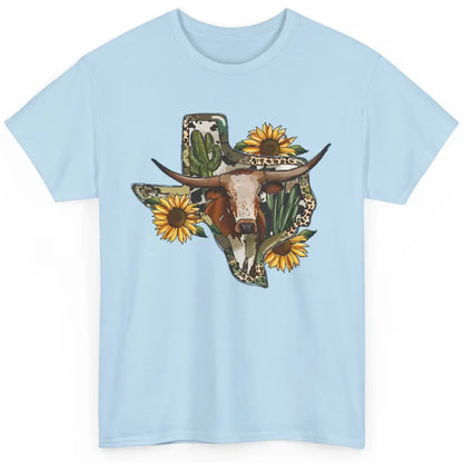 Texas Map Leopard Sunflower Western Texas Cow Longhorn Classic Unisex T-Shirt