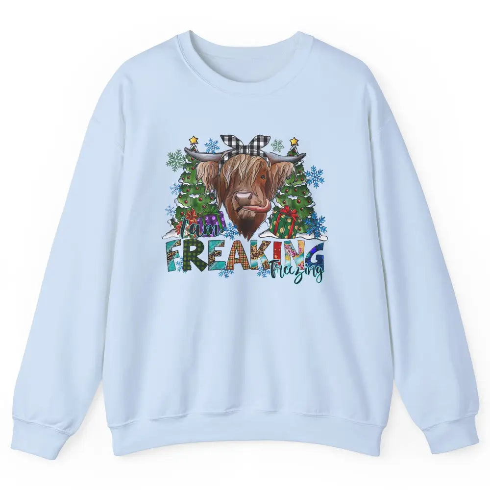 Highland Cow Bandana I'm Freaking Freezing Western Christmas Unisex Crewneck Sweatshirt