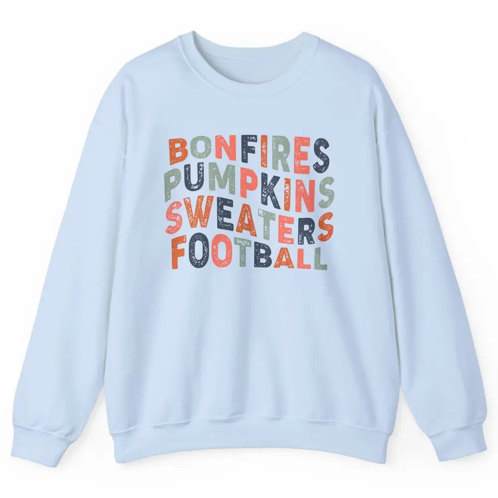 Retro Fall Bonfires Pumpkins Swaeaters Football Thanksgiving Unisex Crewneck Sweatshirt