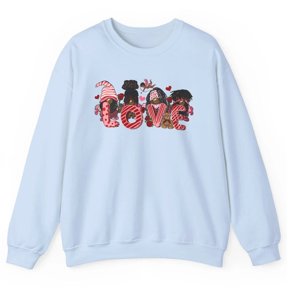 Afro Gnome Love Valentine African American Valentine's Day Unisex Crewneck Sweatshirt