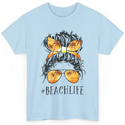 Beach Life Messy Bun Hair Retro Vintage Beach Palms Summer Classic Unisex T-Shirt