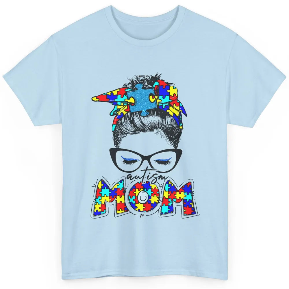 Autism Mom Messy Bun Bandana Puzzle Autism Awareness Month Classic Unisex T-Shirt