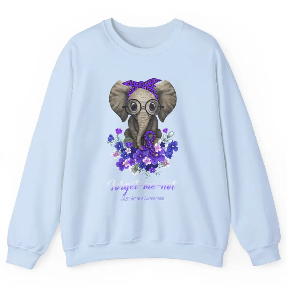 Alzheimer Awareness Purple Ribbon Elephant Forget Me Not Unisex Crewneck Sweatshirt