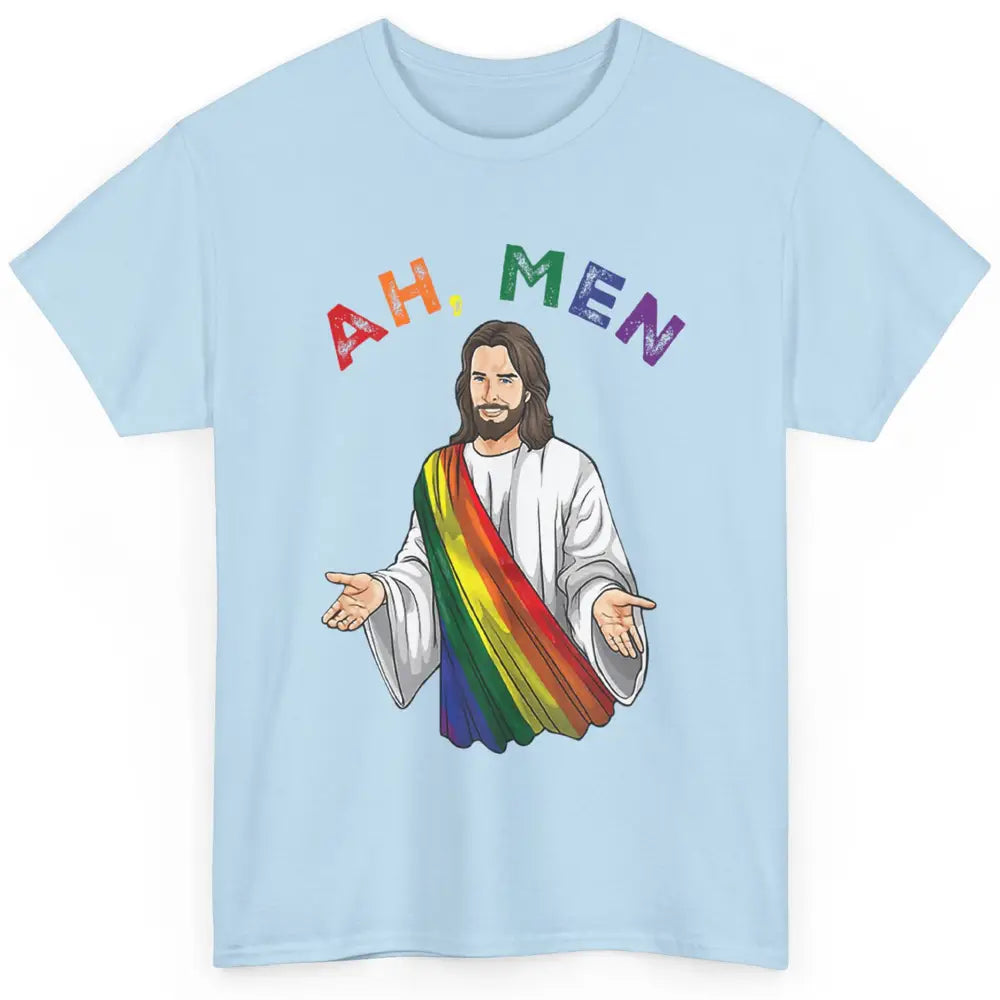 Ah Men LGBT Gay Pride Jesus Christian God Rainbow Flag Love Classic Unisex T-Shirt