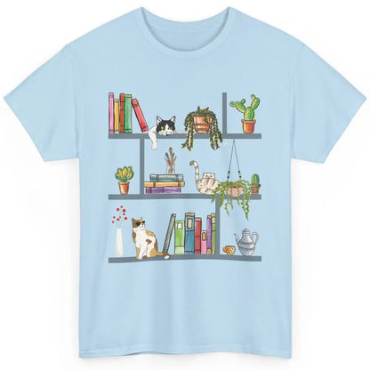 Funny Cats Lying On Floral Bookshelf Book Kitten Minimalist Classic Unisex T-Shirt