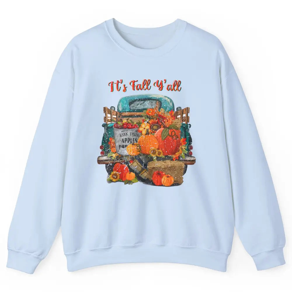 Retro Pumpkin Truck Sunflower Western Pumpkin Season Fall Unisex Crewneck Sweatshirt