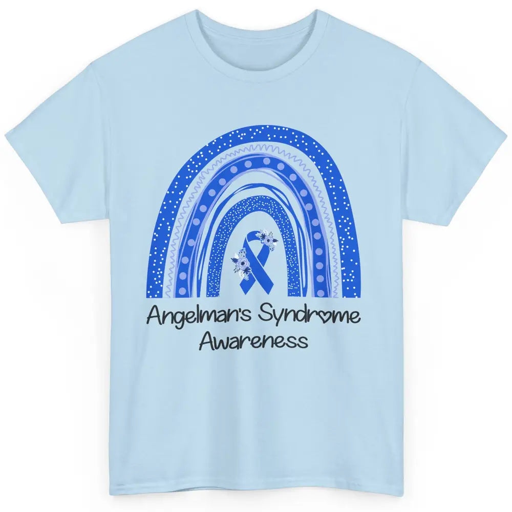 We Wear Blue Angelman's Syndrome Floral Blue Ribbon Rainbow Classic Unisex T-Shirt