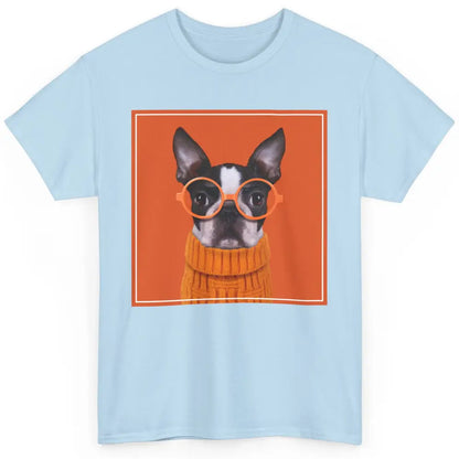 Funny Boston Terrier Face Orange Glasses Dog Nerd Cool Puppy Classic Unisex T-Shirt