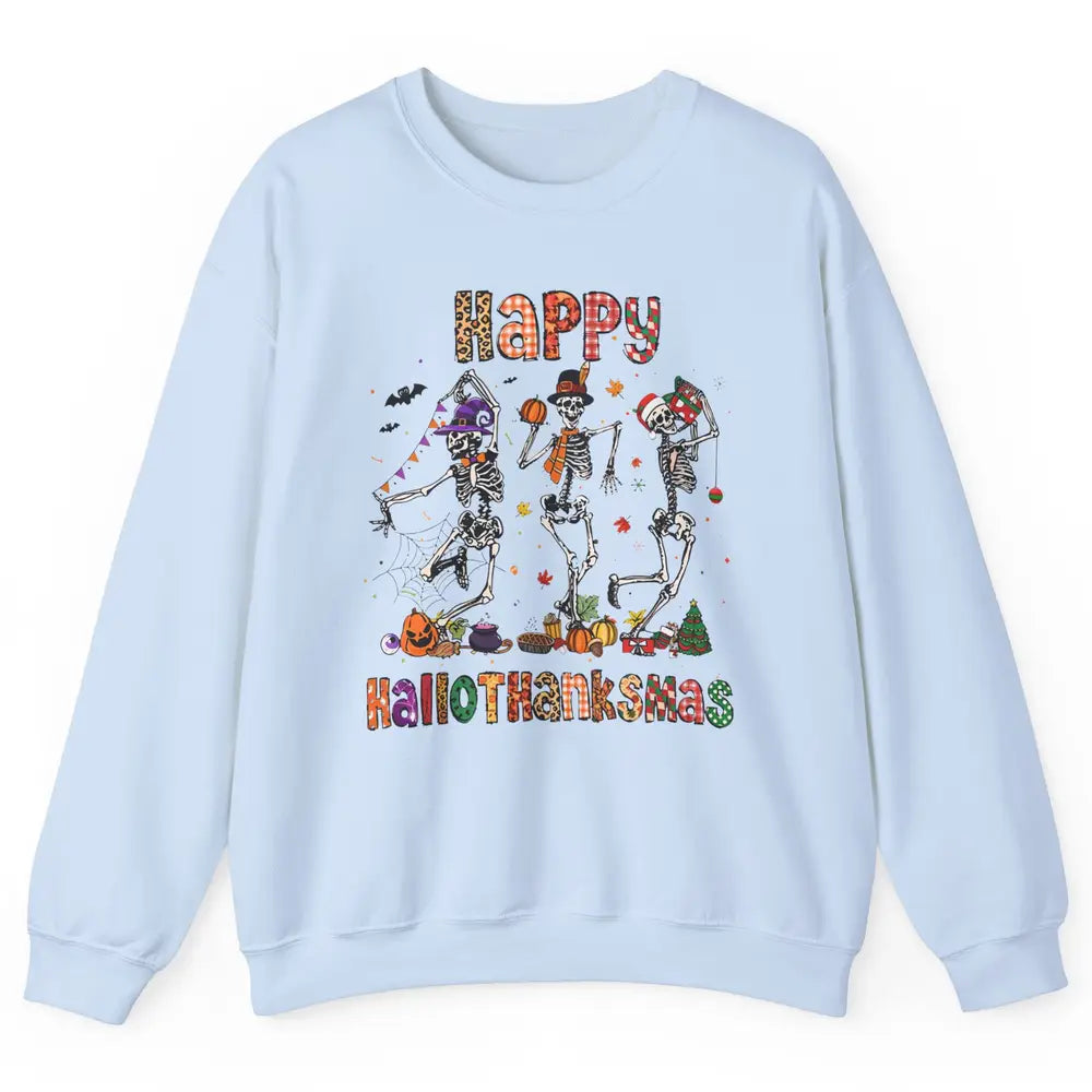 Funny Dancing Skeleton Happy Hallo-thank-mas Fall Pumpkin Unisex Crewneck Sweatshirt