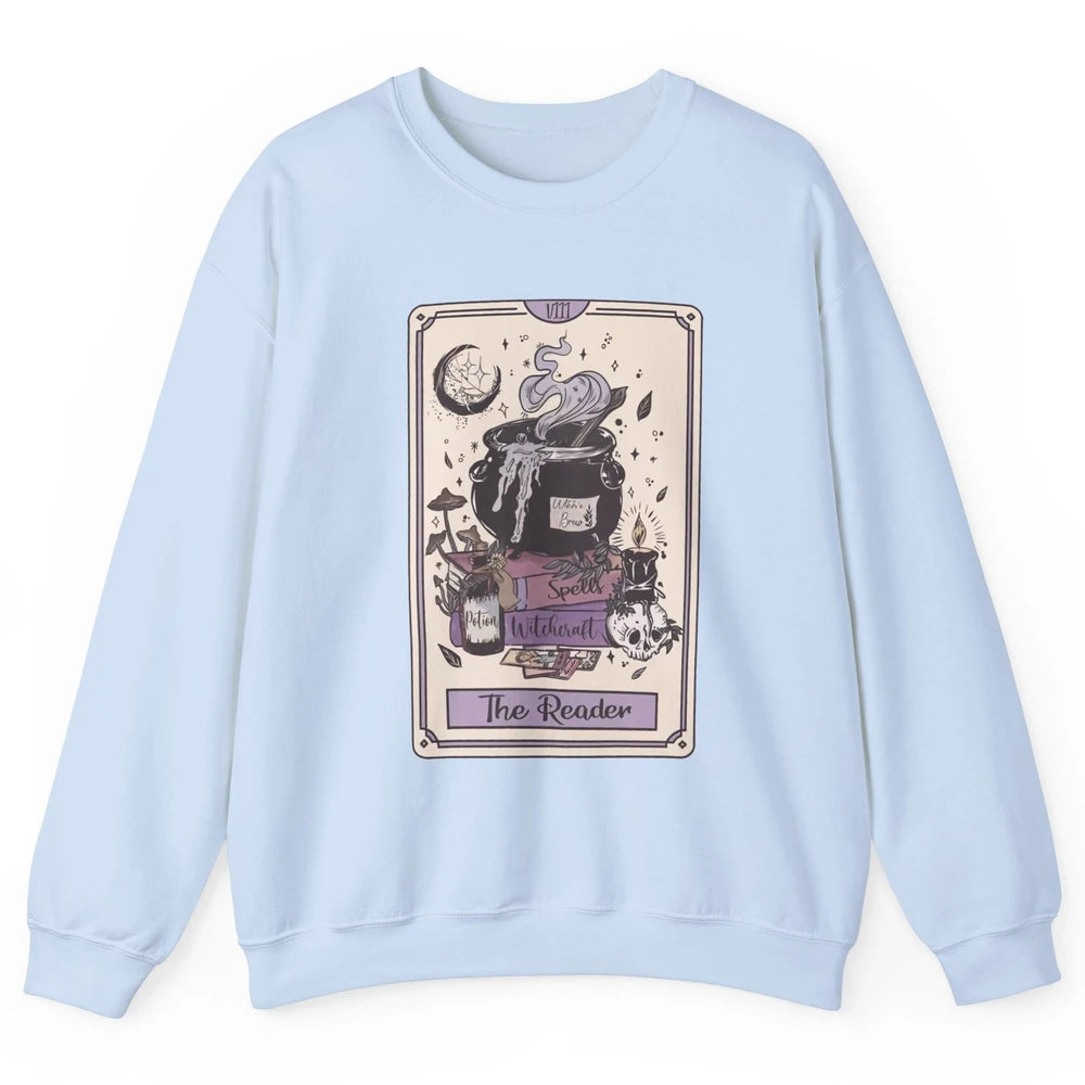 Retro Skull Books The Reader Tarot Card Witchcraft Halloween Unisex Crewneck Sweatshirt