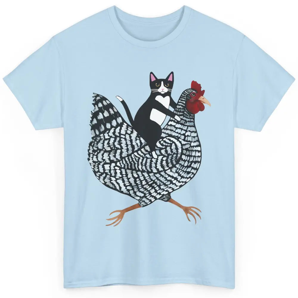 Tuxedo Cat On A Chicken Funny Cat Kitty Chicken Lovers Gift Classic Unisex T-Shirt