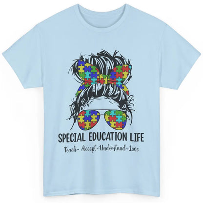 Special Education Teacher Messy Bun Autism Teach Accept Love Classic Unisex T-Shirt