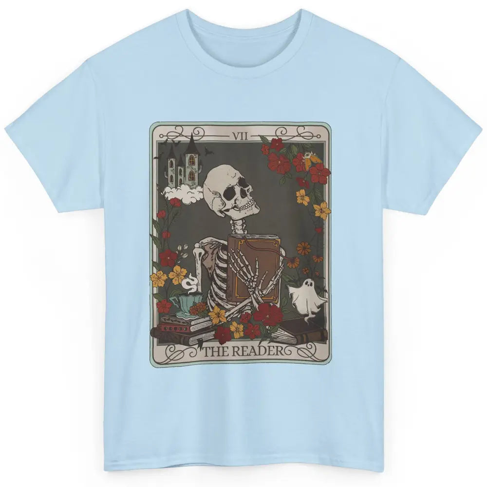 Retro Skeleton Reading Books The Reader Tarot Card Halloween Classic Unisex T-Shirt