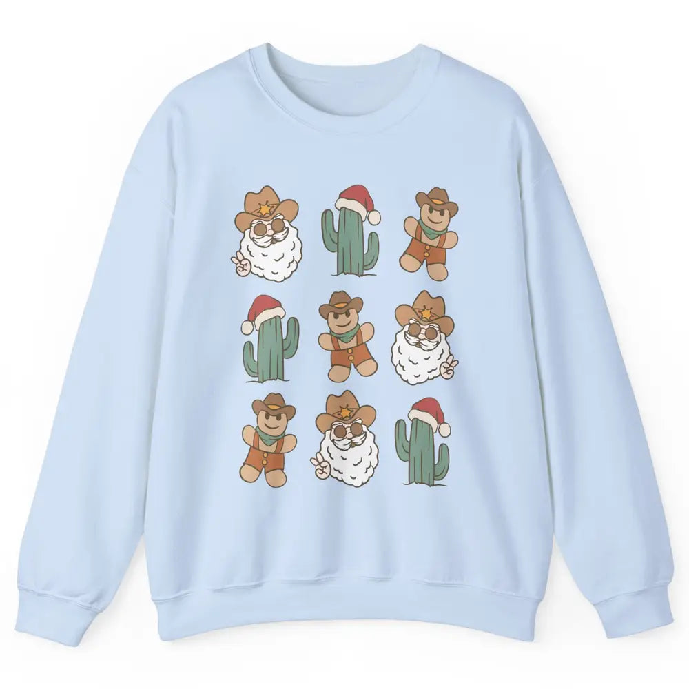 Cowboy Santa Gingerbread Desert Cactus Western Country Xmas Unisex Crewneck Sweatshirt