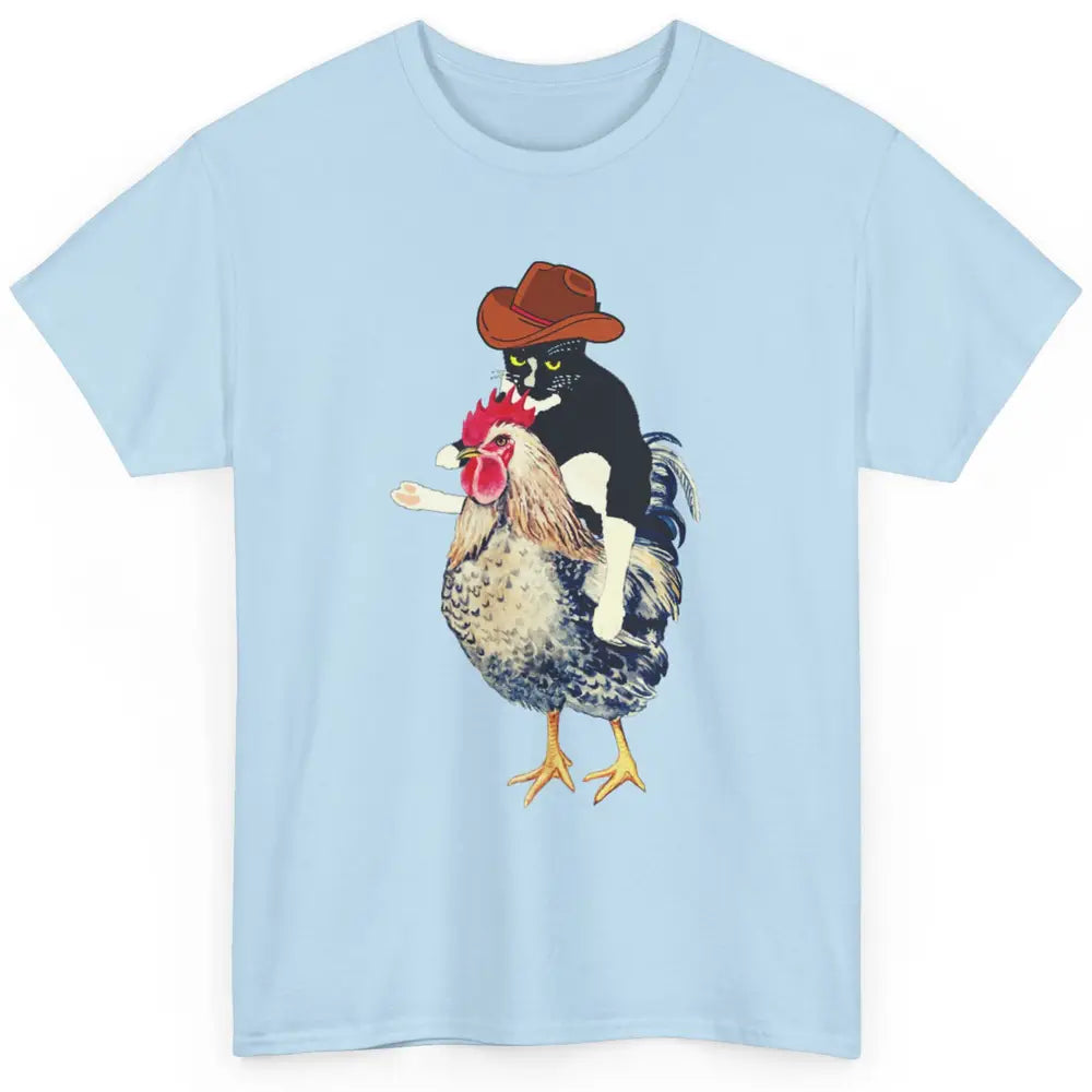 Cowboy Tuxedo Funny Black Cat On Chicken Western Halloween Classic Unisex T-Shirt