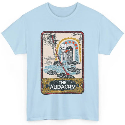 Retro Skeleton Riding Clouds Rainbow The Audacity Tarot Card Classic Unisex T-Shirt