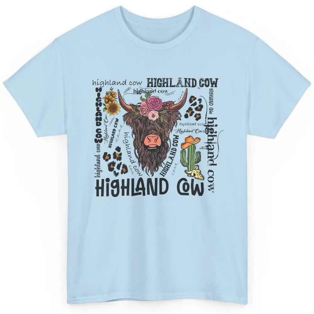 Floral Highland Cow Heifer Cactus Western Country Cowboy Classic Unisex T-Shirt