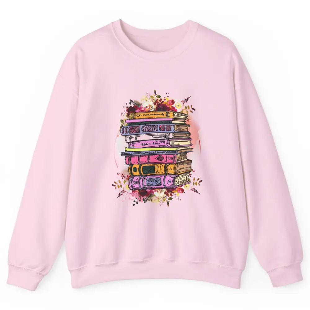 Book Wildflower Floral Aesthetic Librarian Bookworm Bookish Unisex Crewneck Sweatshirt